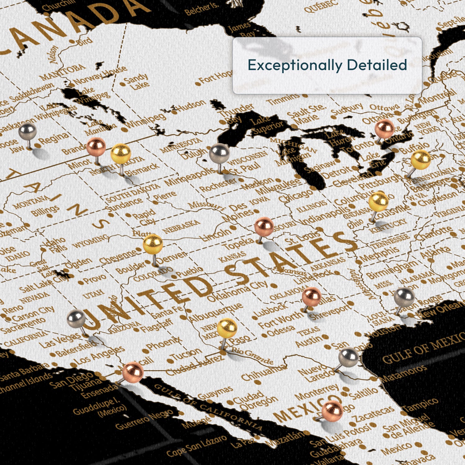 Personalized Midnight Trails Push Pin World Map 3