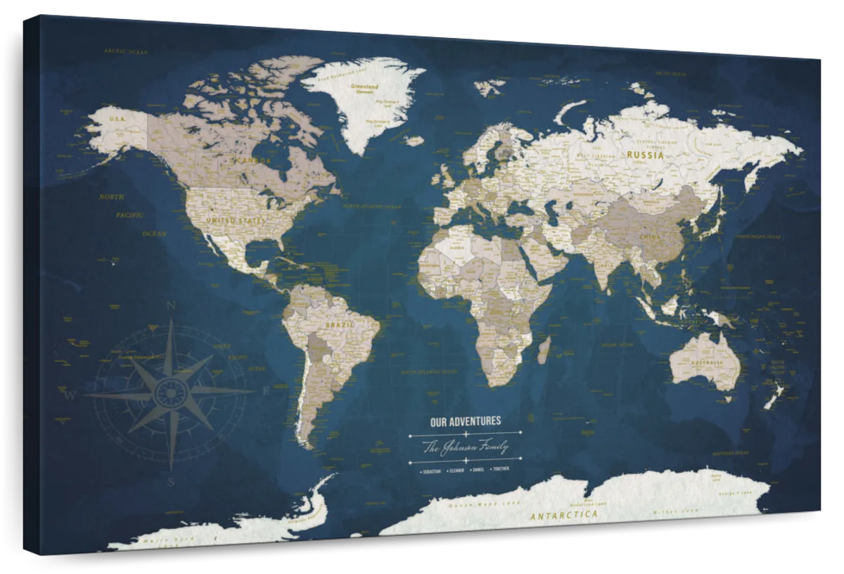 Personalized Midnight Voyage Push Pin World Map 1