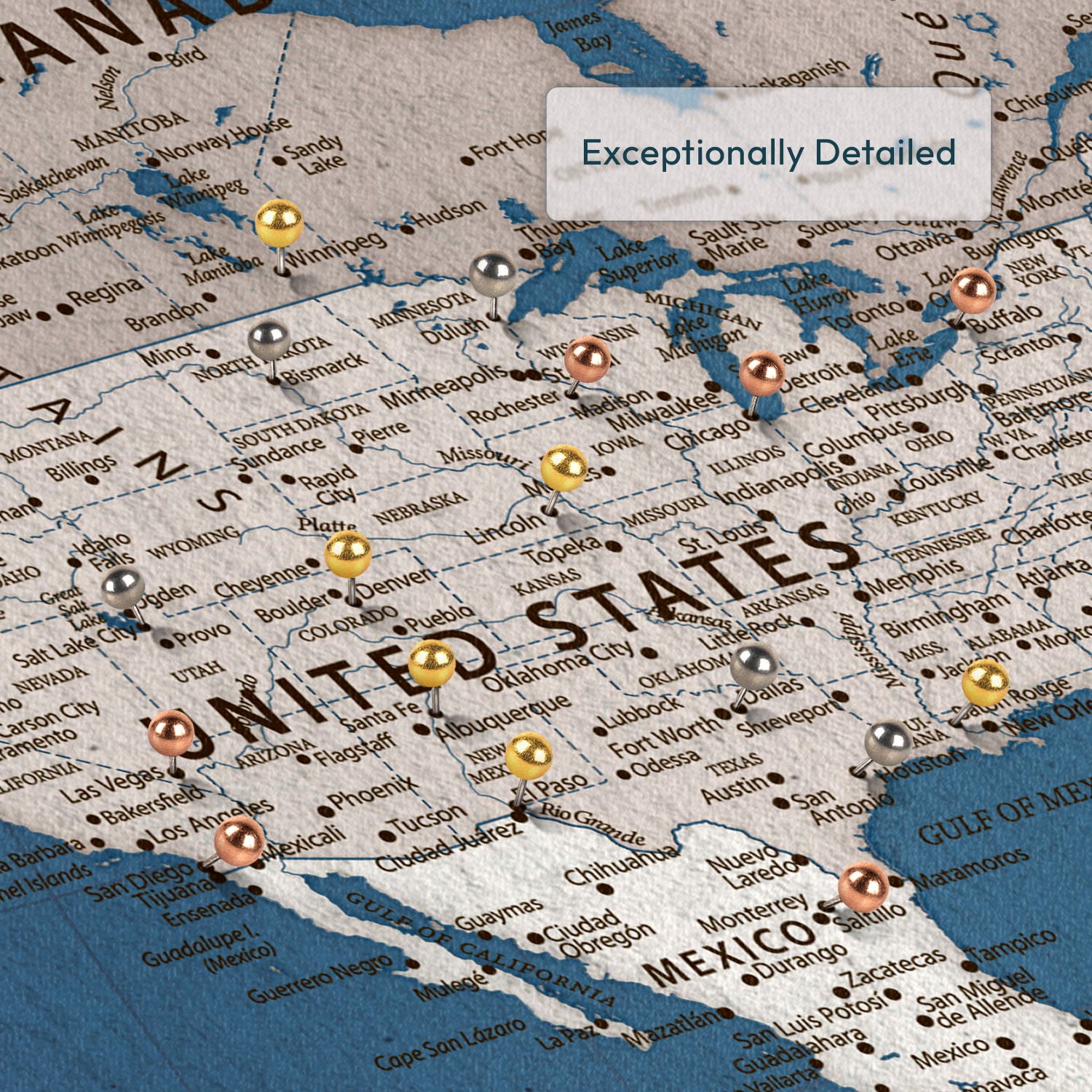 Personalized Midnight Voyage Push Pin World Map 4