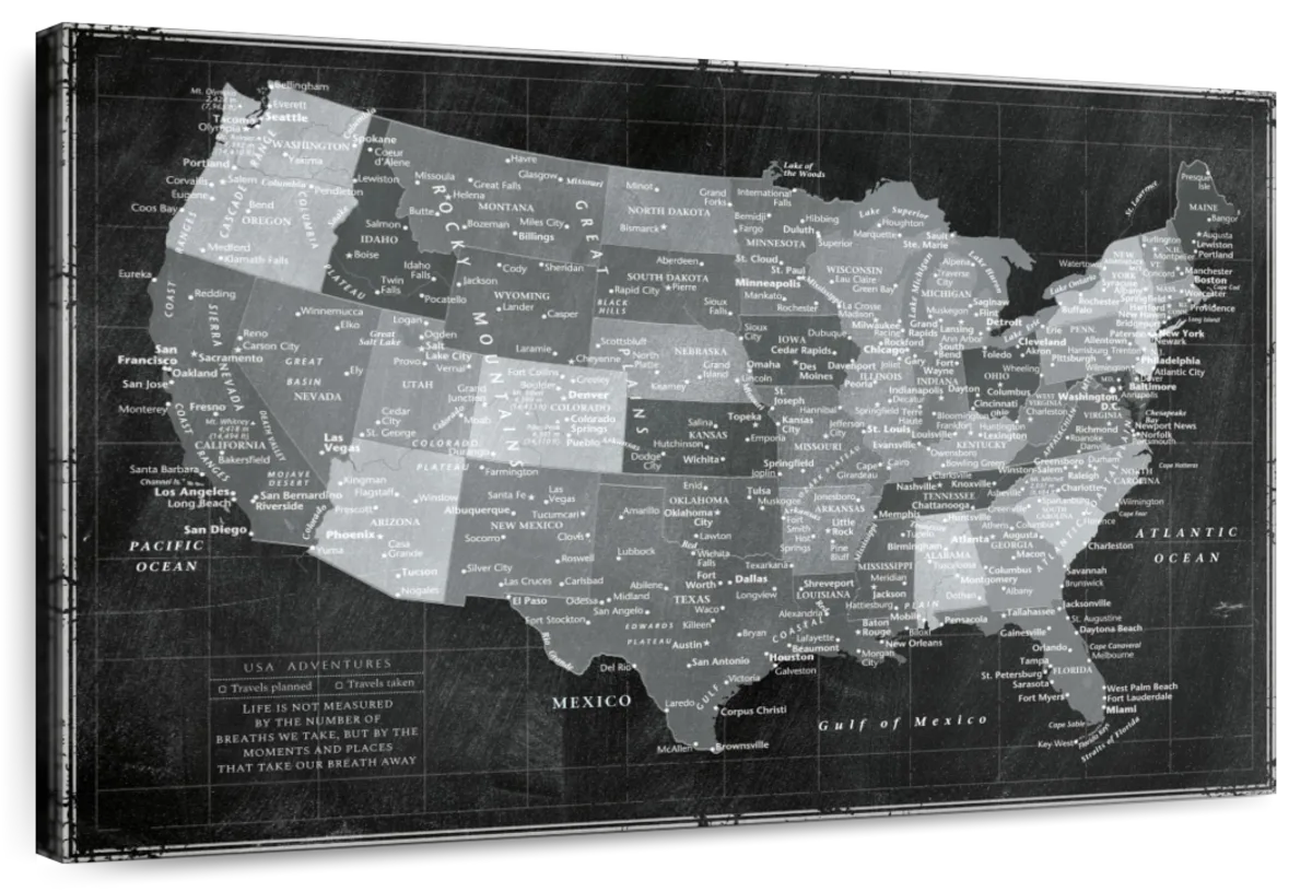 Personalized Monochrome Journeys Push Pin USA Map 1