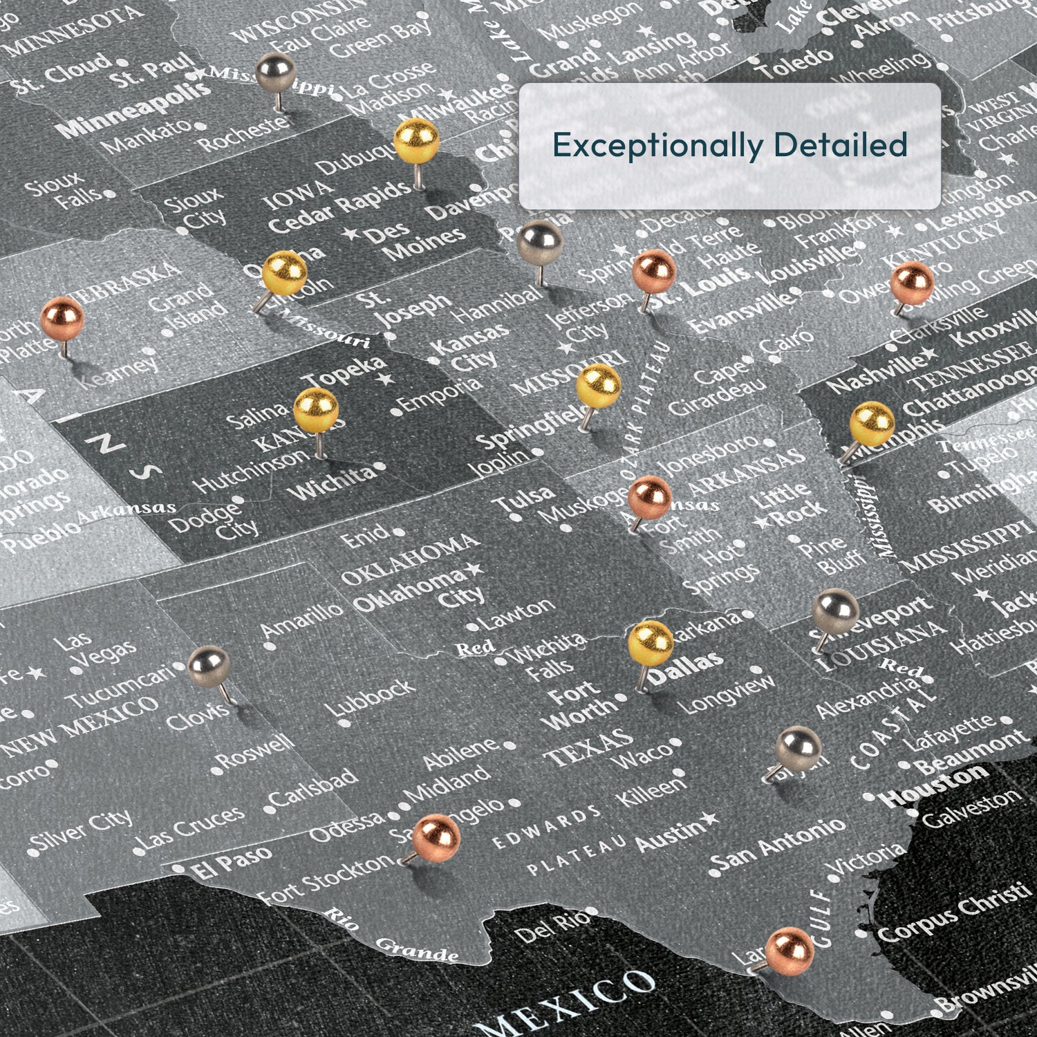 Personalized Monochrome Journeys Push Pin USA Map 3