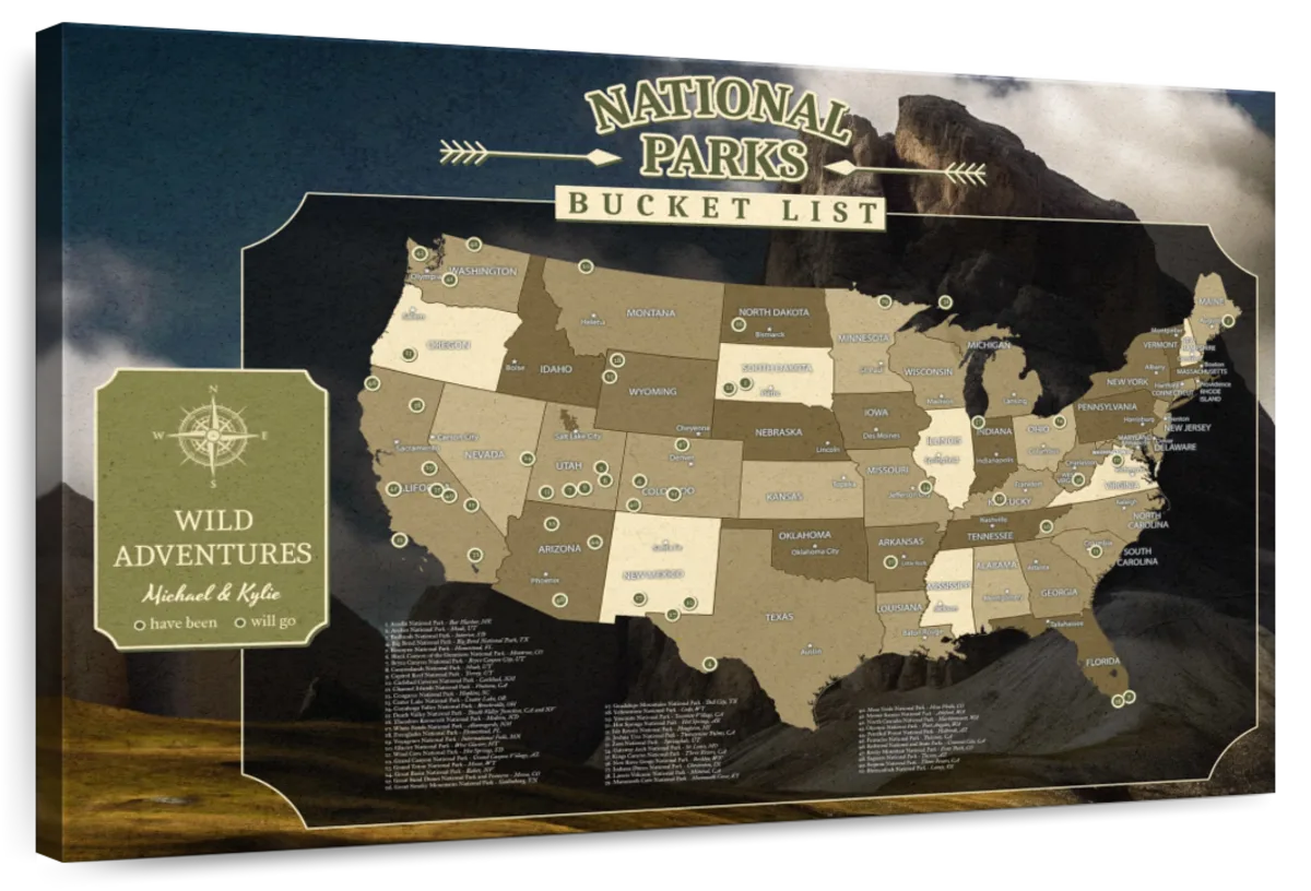 Personalized National Parks Journey Push Pin Map 1