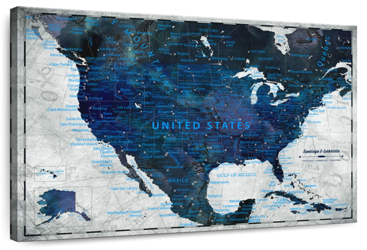 Personalized Navy Blue Journeys Push Pin USA Map 1