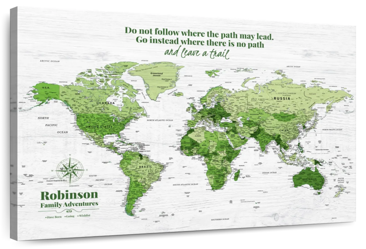 Personalized No Path Push Pin World Map 1