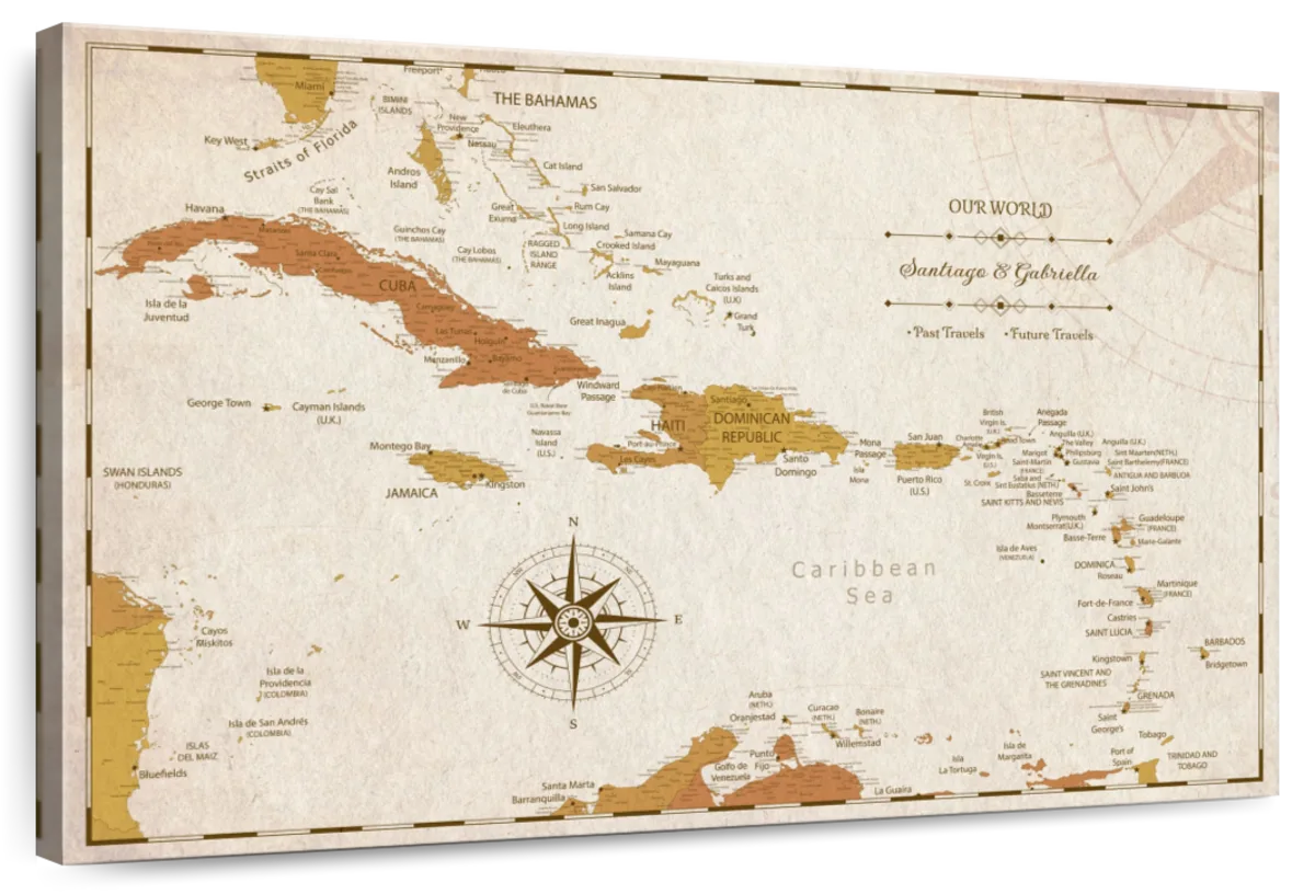 Personalized Ochre Escapes Caribbean Push Pin Map 1