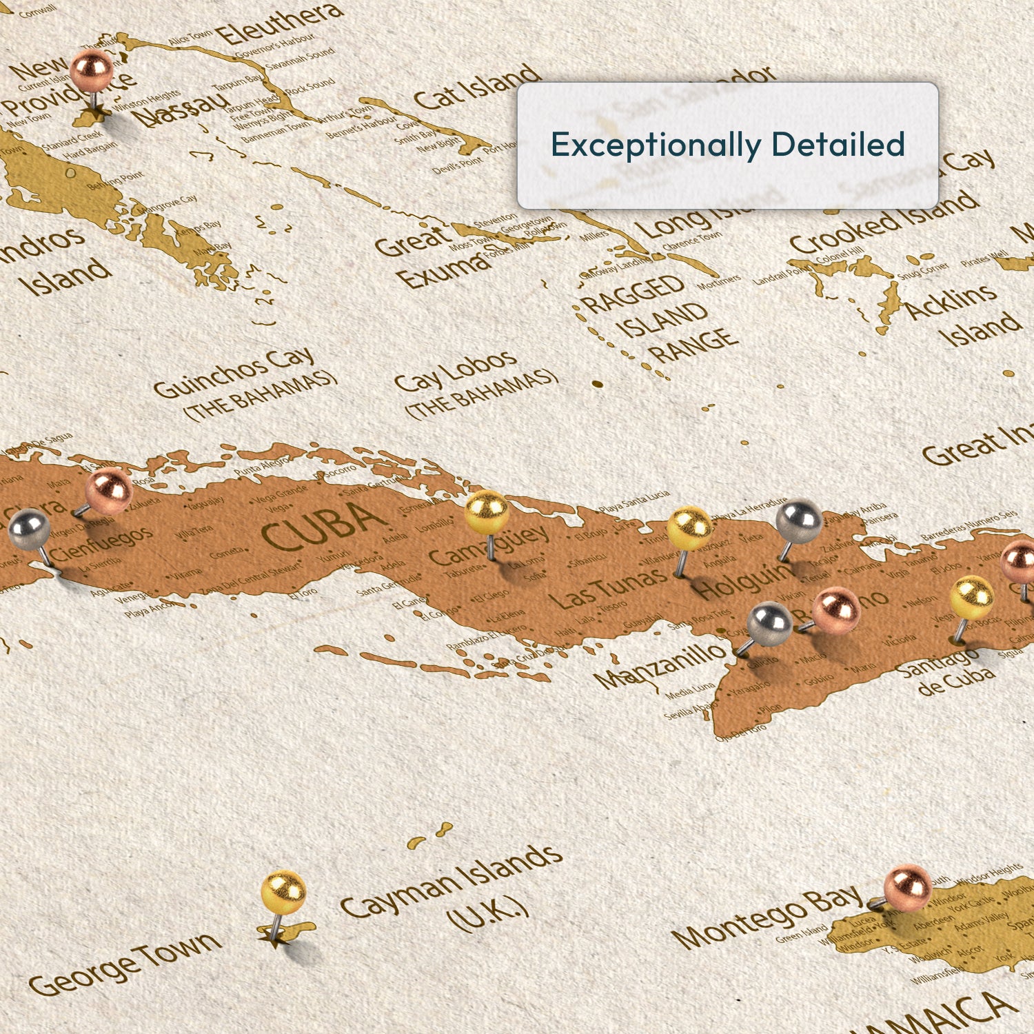 Personalized Ochre Escapes Caribbean Push Pin Map 3
