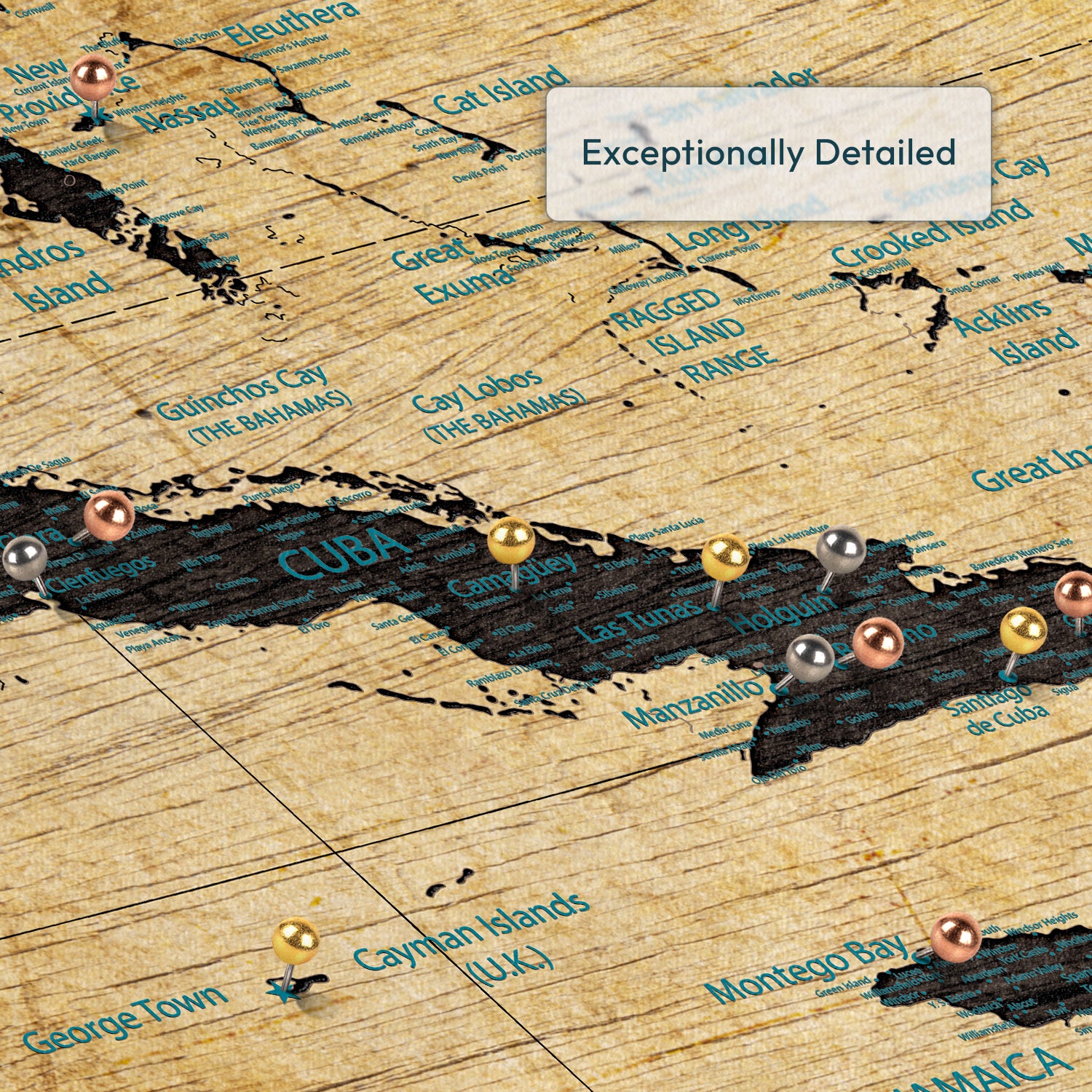 Personalized Old World Caribbean Push Pin Map 3