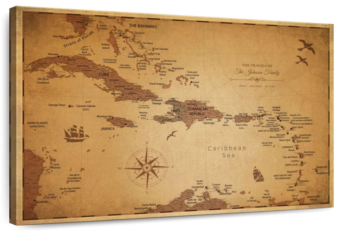 Personalized Old World Escapes Caribbean Push Pin Map 1