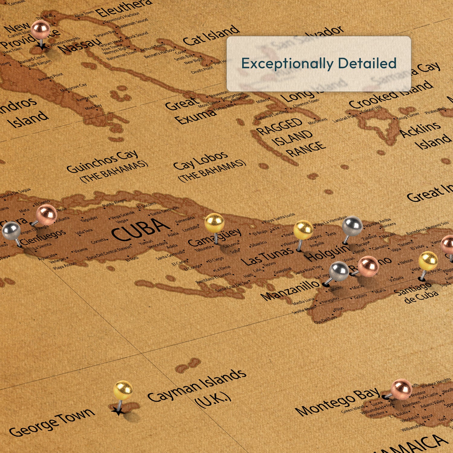 Personalized Old World Escapes Caribbean Push Pin Map 3