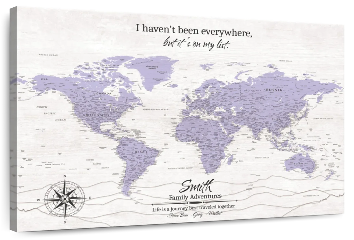 Personalized On My List Push Pin World Map 1