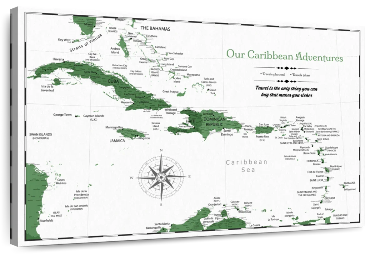 Personalized Our Adventures Caribbean Push Pin Map 1