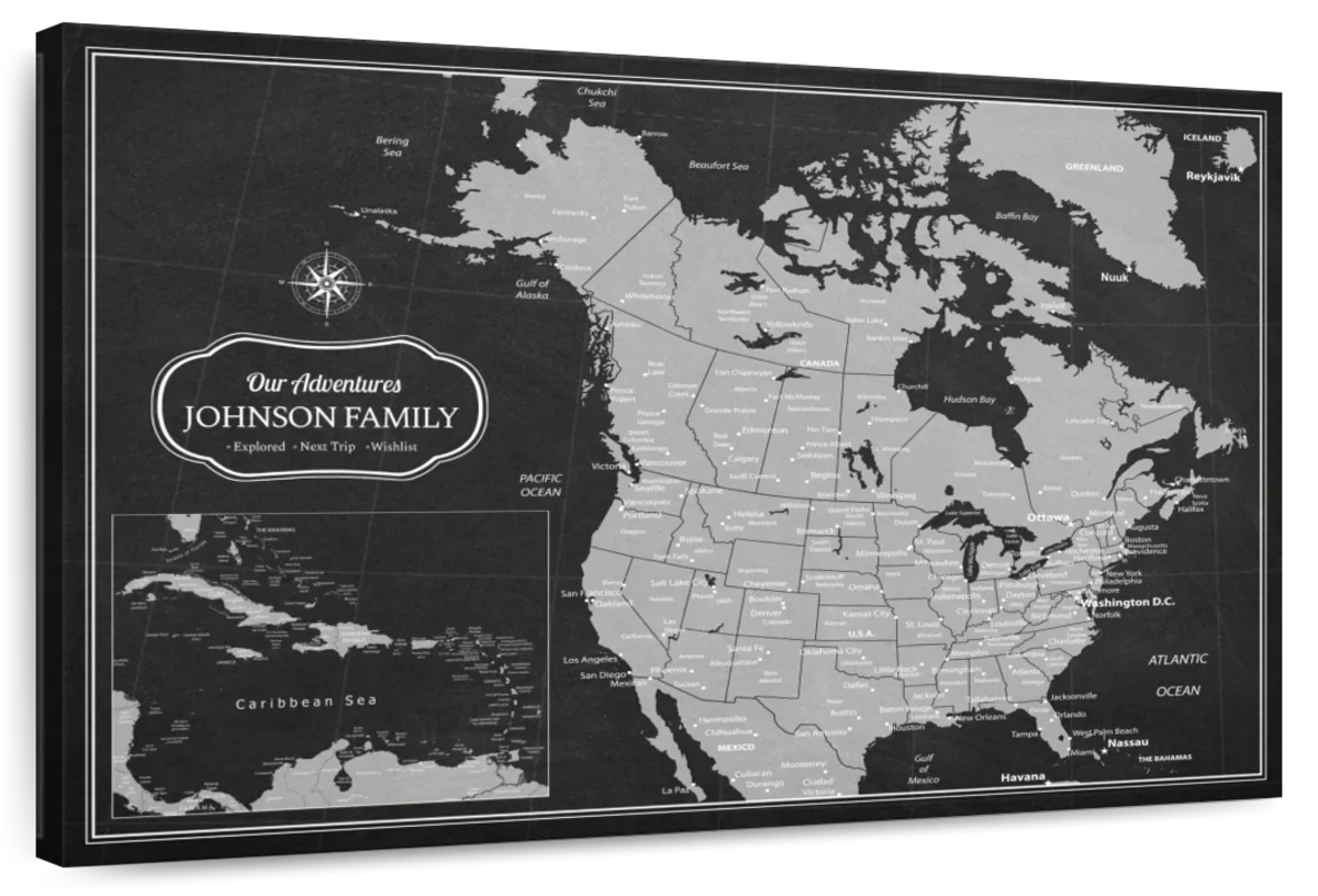 Personalized Our Adventures North America Push Pin Map 1