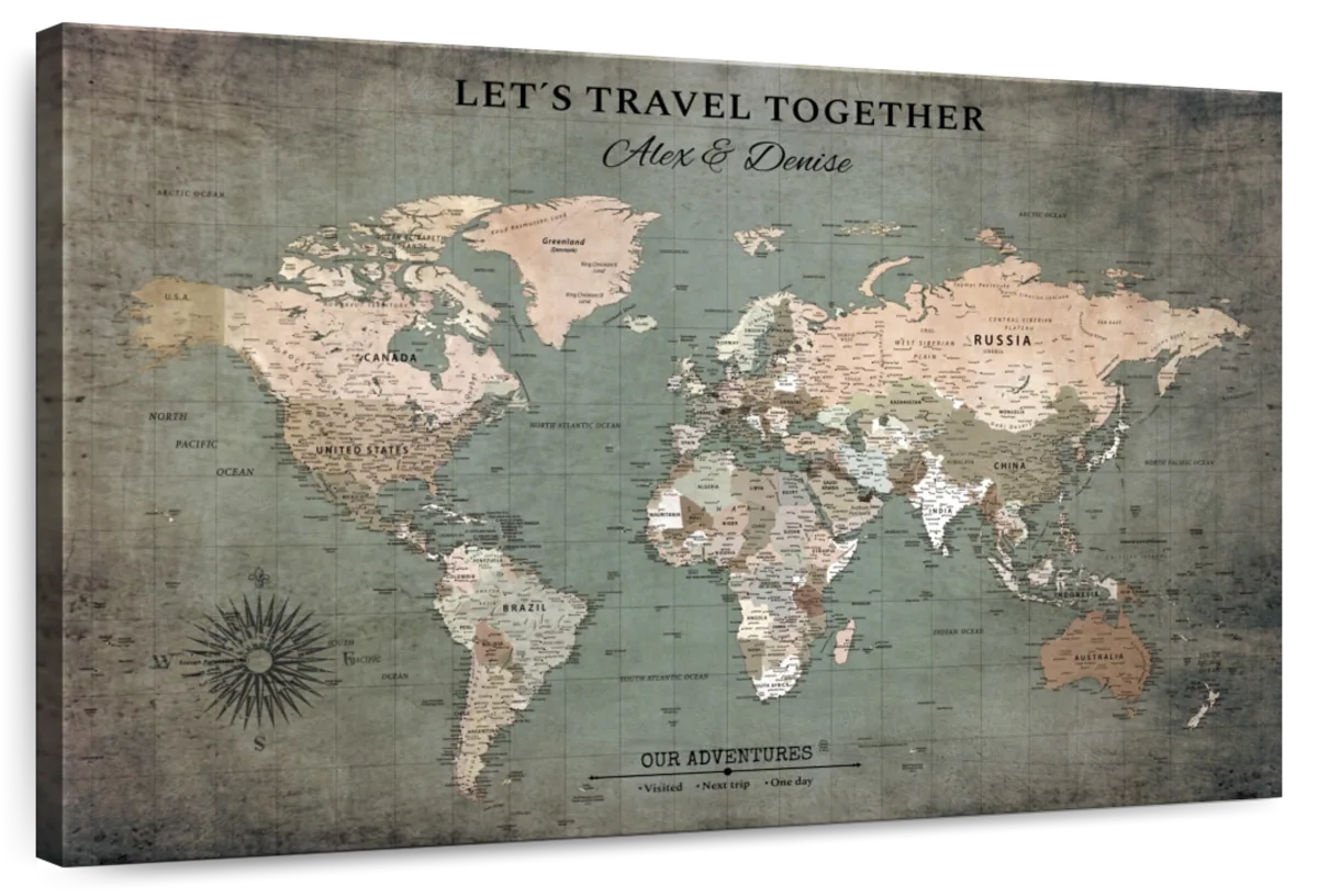 Personalized Our Adventures Push Pin World Map 1