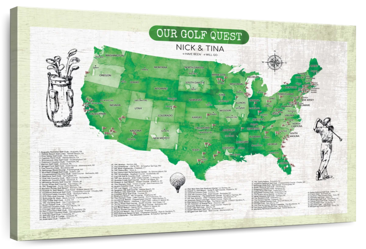 Personalized Our Golfing Adventures Push Pin USA Map 1