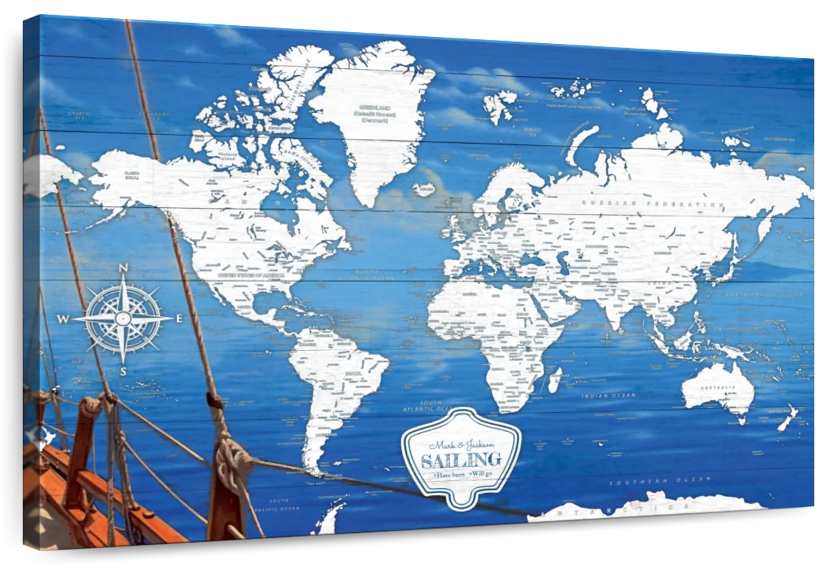 Personalized Our Sailing Adventures Push Pin World Map 1