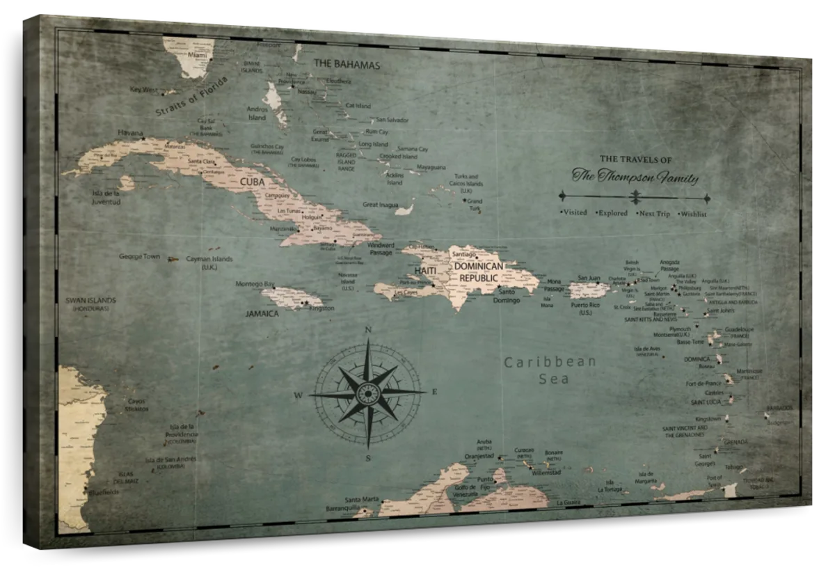 Personalized Our Travels Caribbean Push Pin Map 1