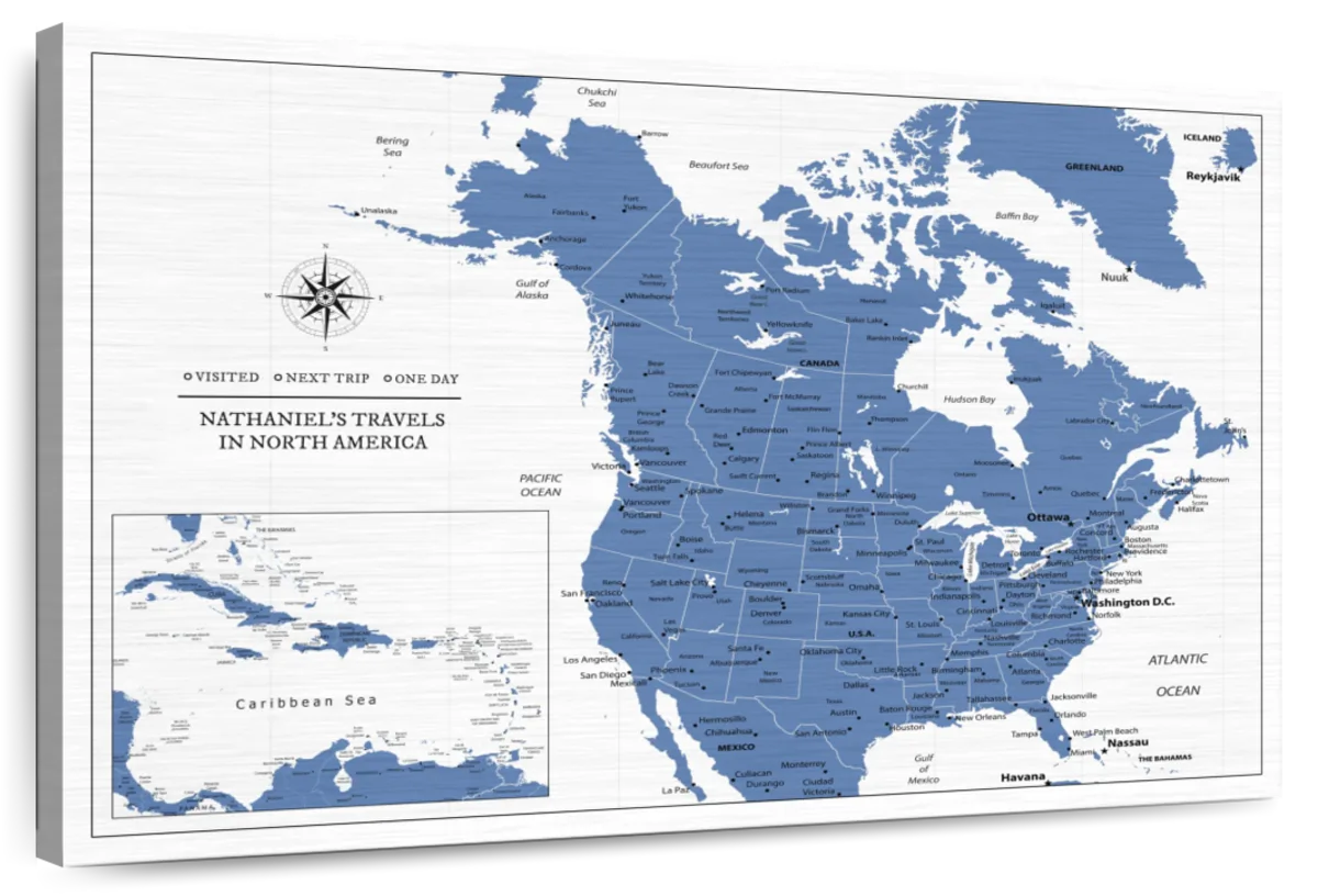 Personalized Our Travels In North America Push Pin Map 1