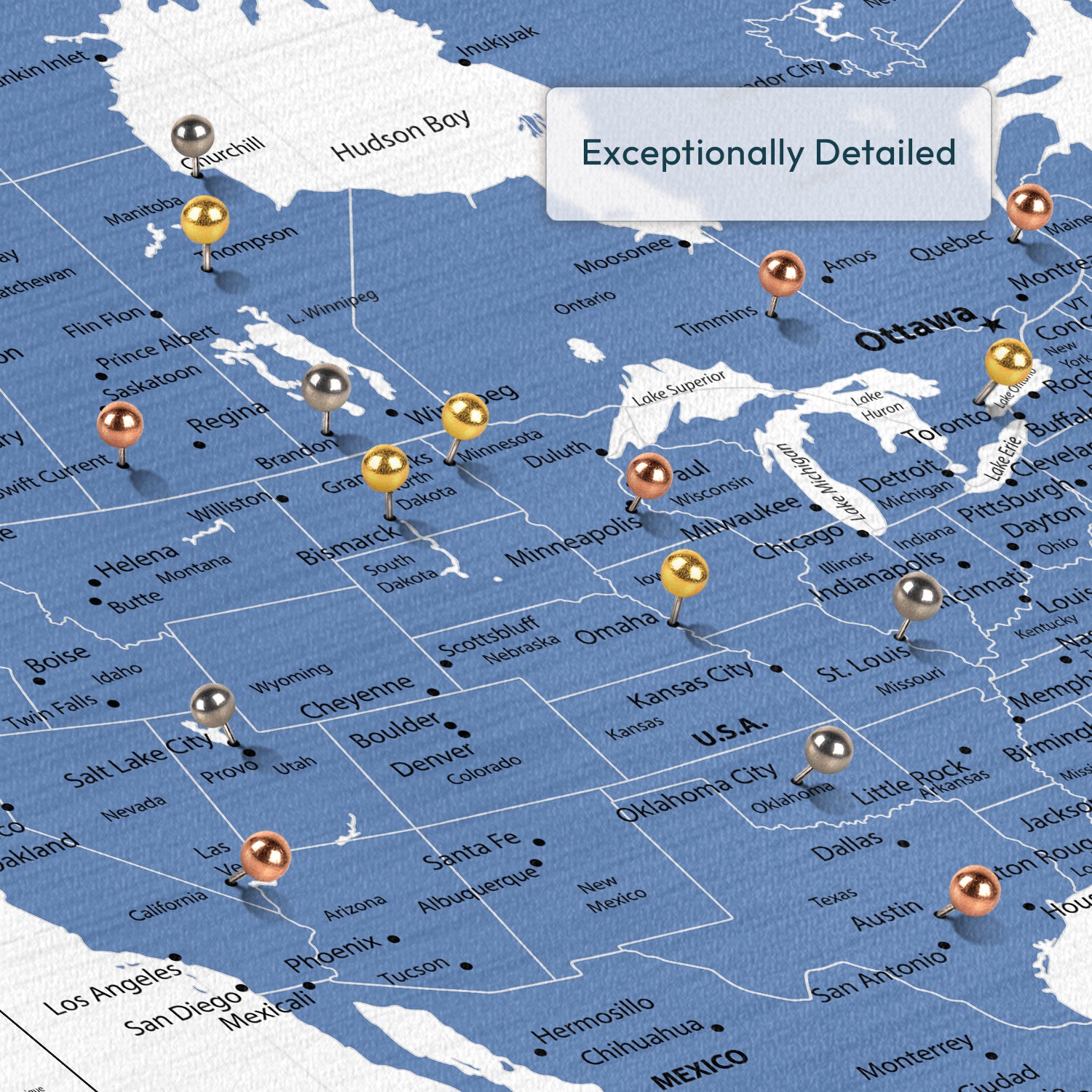 Personalized Our Travels In North America Push Pin Map 3