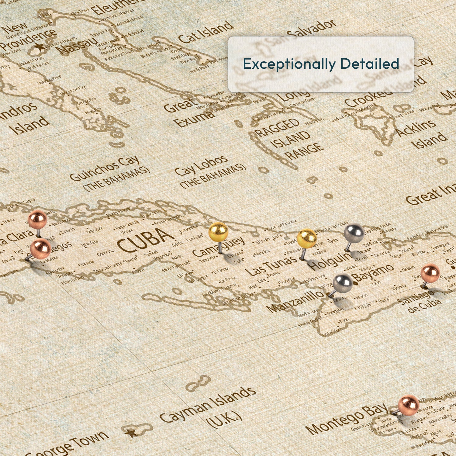 Personalized Rustic Caribbean Push Pin Map 6