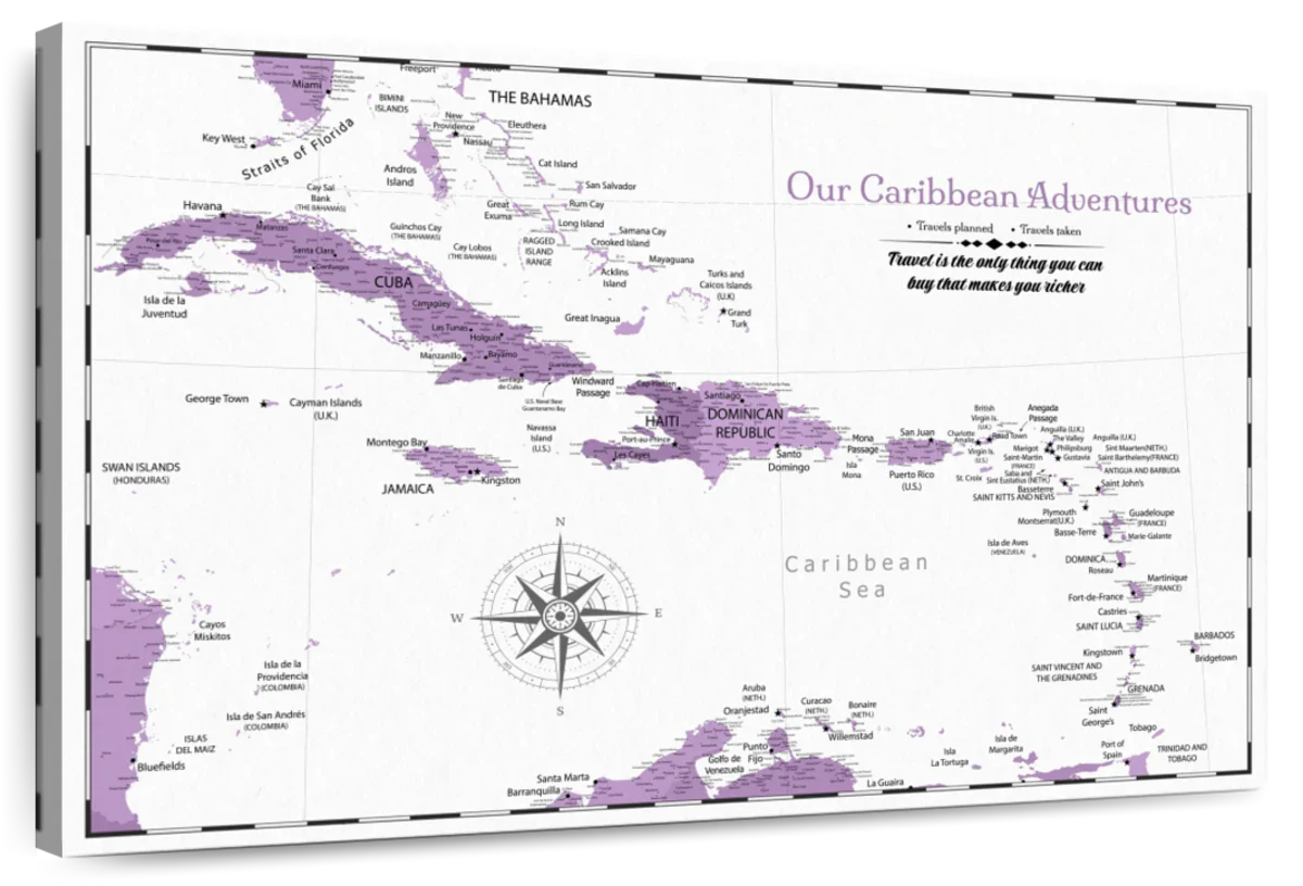 Personalized Soft Light Caribbean Push Pin Map 1