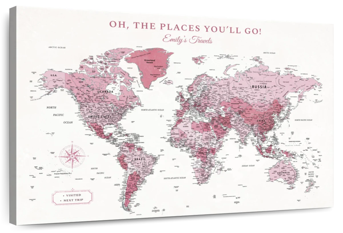 Personalized The Places Youll Go Push Pin World Map 1
