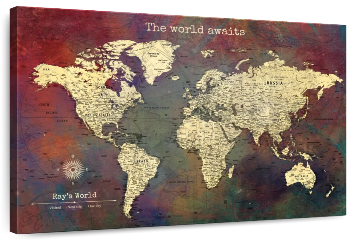 Personalized The World Awaits Push Pin Travel Map 1