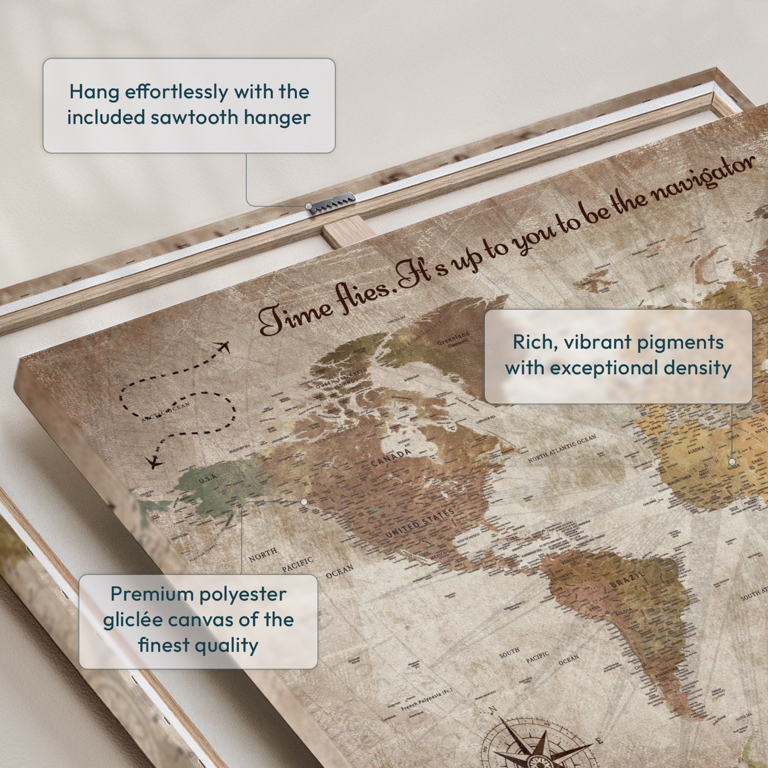 Personalized Time Flies Push Pin World Map 6
