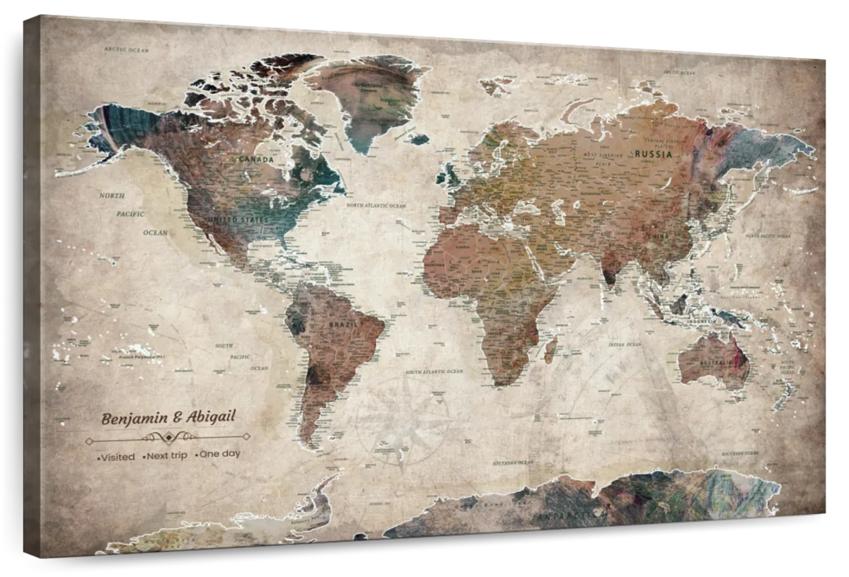 Personalized Timeless Journey Push Pin World Map 1