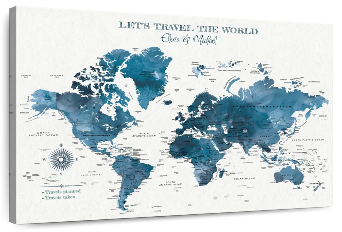 Personalized Travel Dreams Push Pin World Map 1