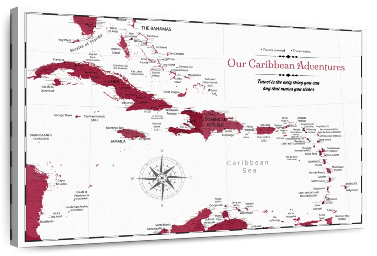 Personalized Travel Makes You Richer Caribbean Push Pin Map 1