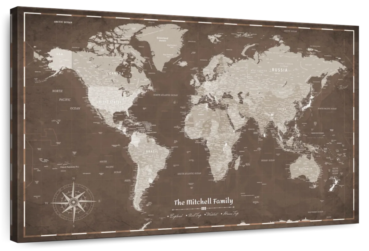 Personalized Travel Moments Push Pin World Map 1