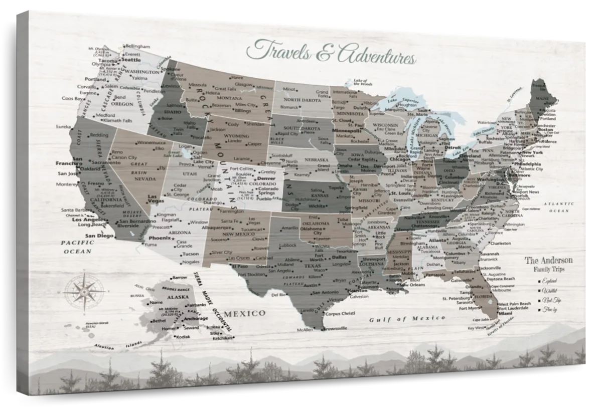 Personalized Travel Stories Push Pin USA Map