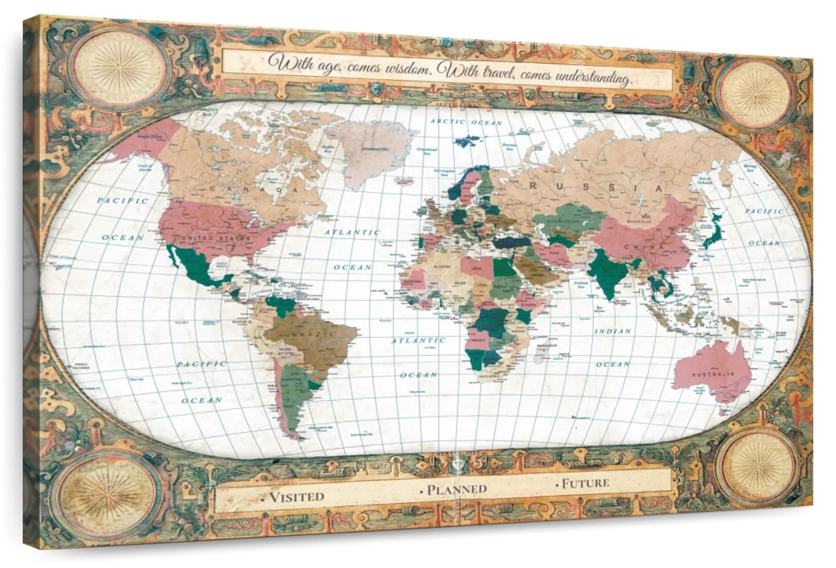 Personalized Travel Wisdom Push Pin World Map 1