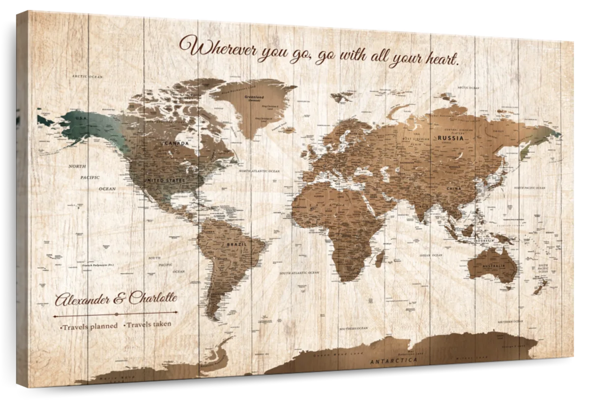 Personalized Travel With Heart Push Pin World Map 1