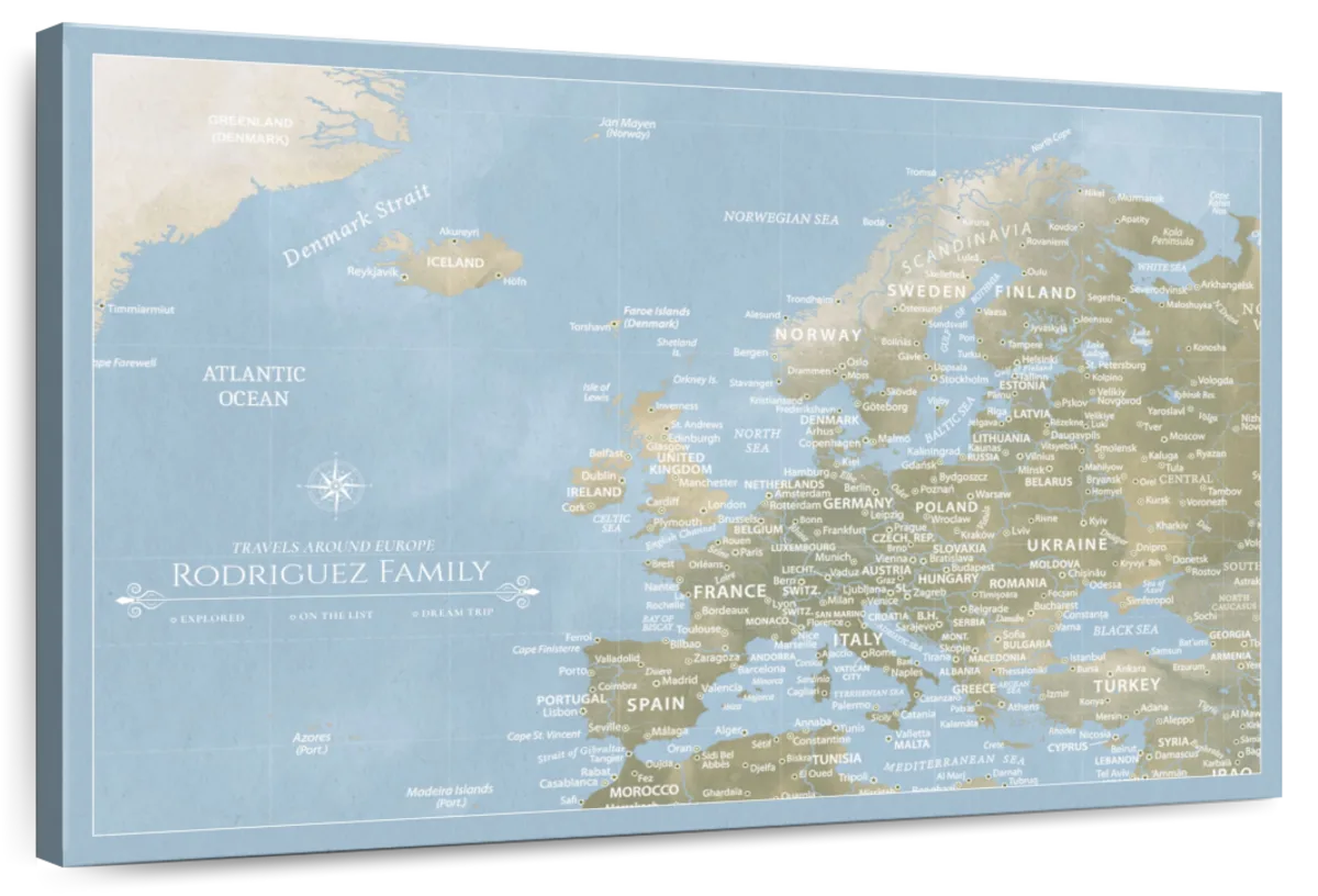 Personalized Travels Around Europe Push Pin Map 1