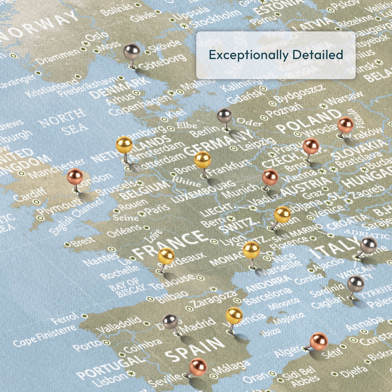 Personalized Travels Around Europe Push Pin Map 3