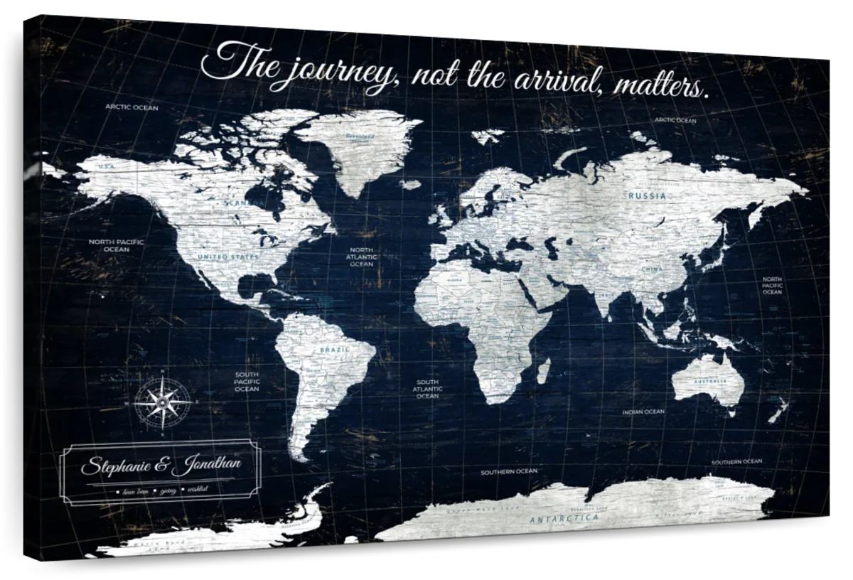 Personalized True Journey Push Pin World Map 1
