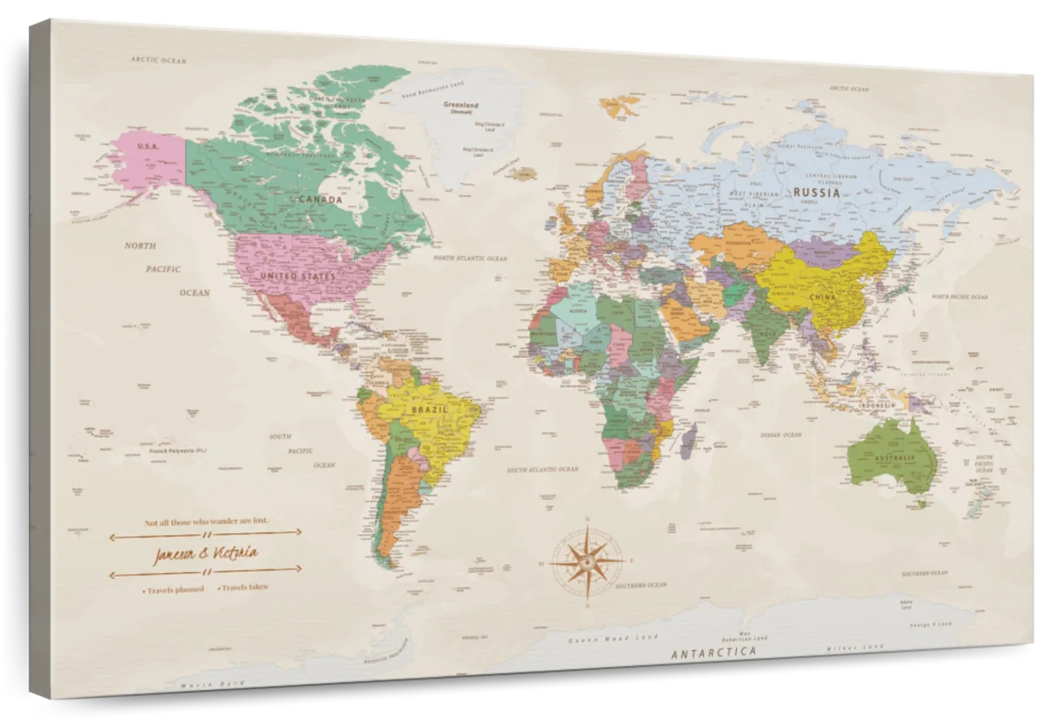 Personalized True Wander Push Pin World Map 1