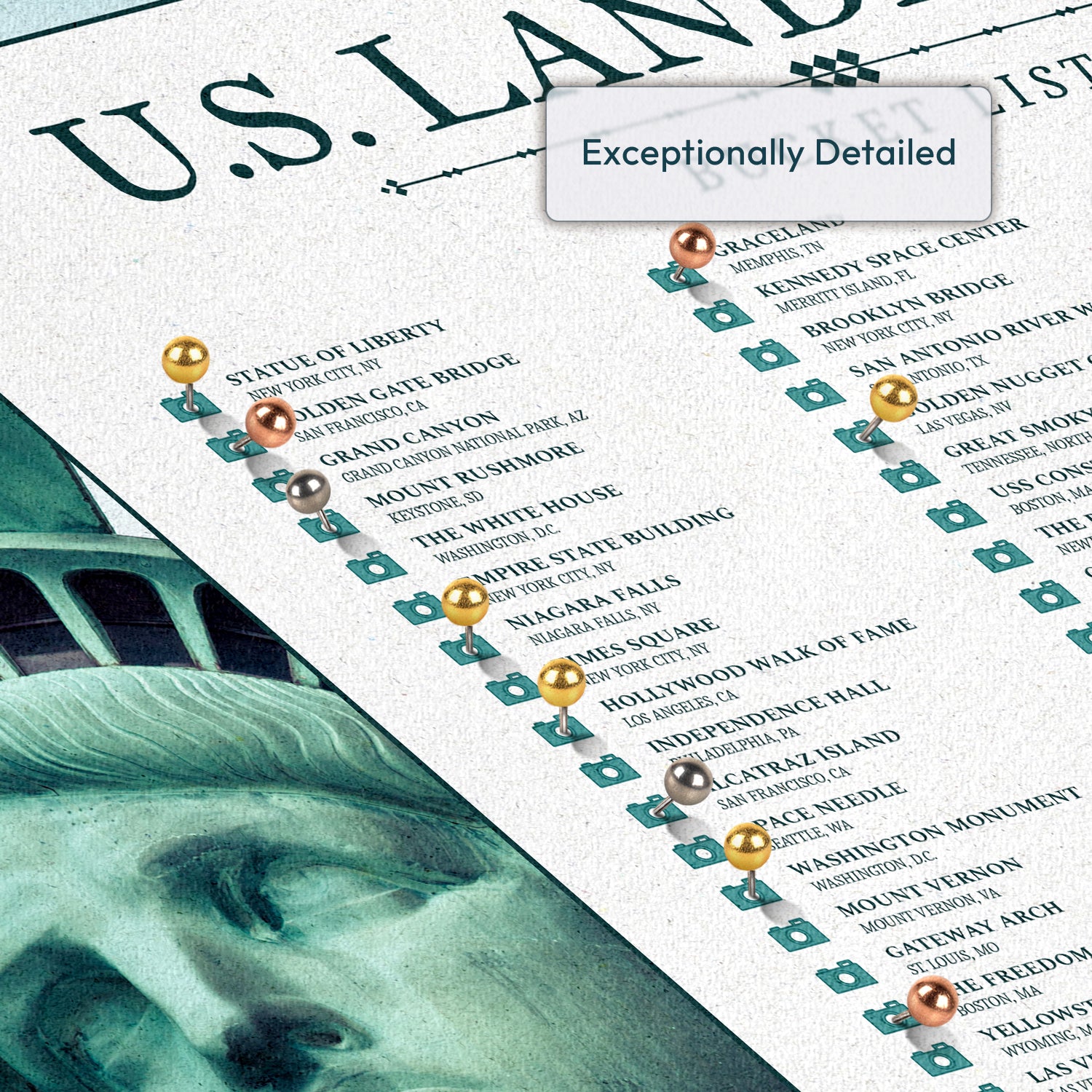 Personalized US Landmarks Push Pin Bucket List 3