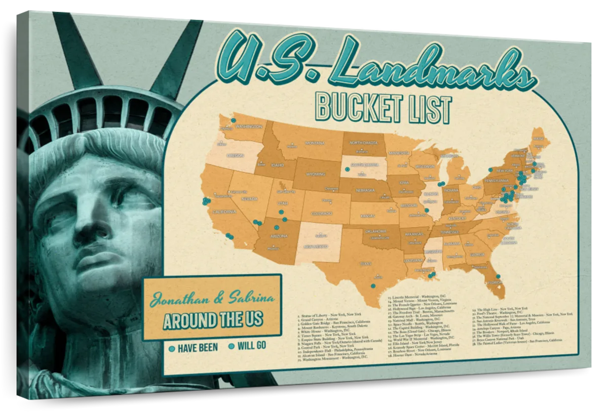 Personalized US Landmarks Push Pin USA Map 1