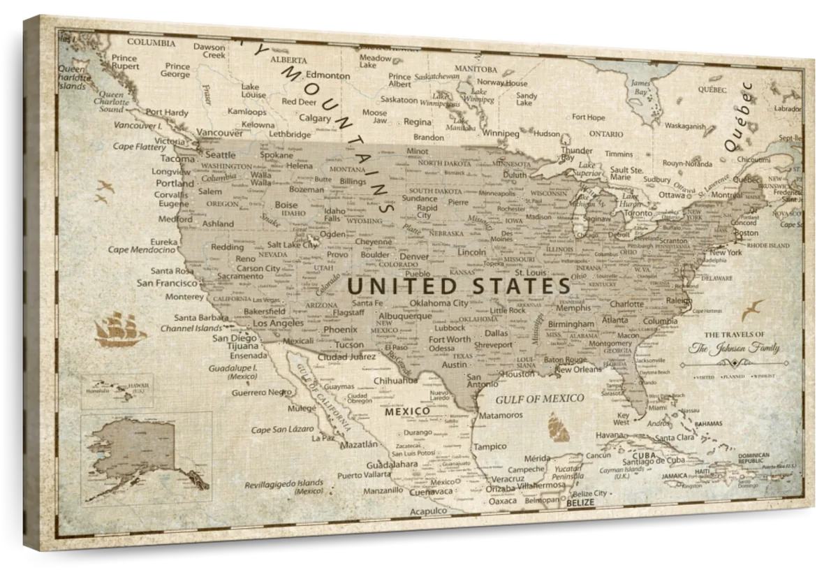 Personalized Vintage Journeys Push Pin USA Map 1