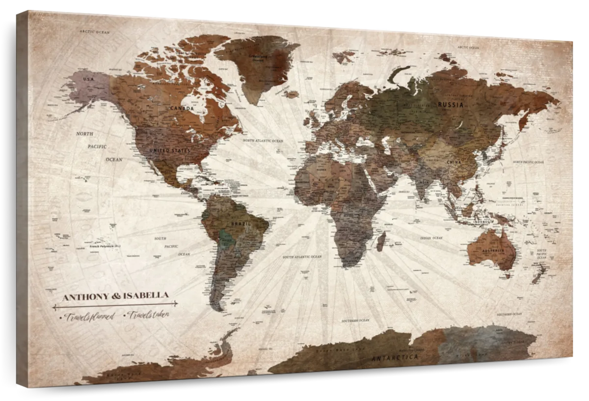 Personalized Vintage Journeys Push Pin World Map 1