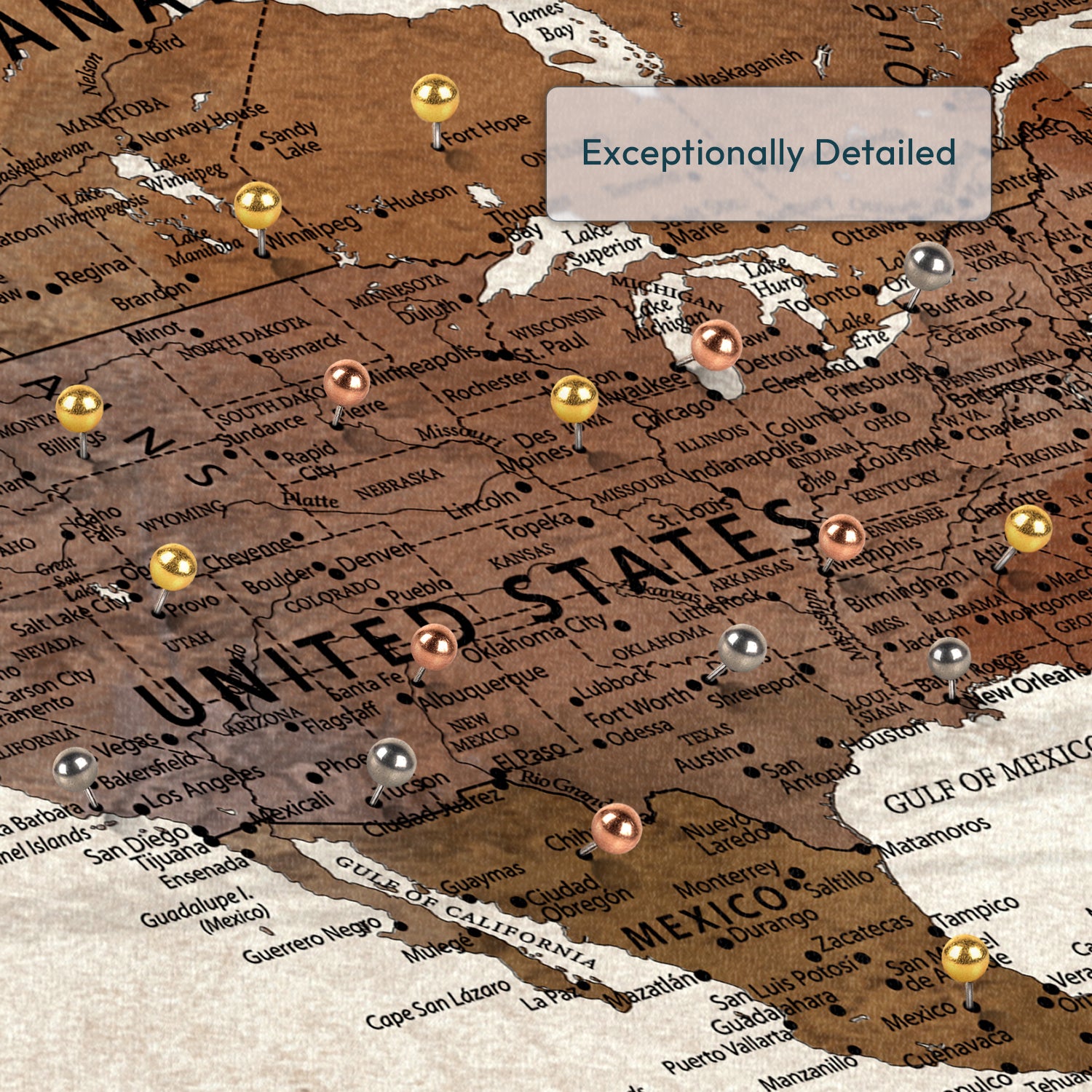 Personalized Vintage Journeys Push Pin World Map 3