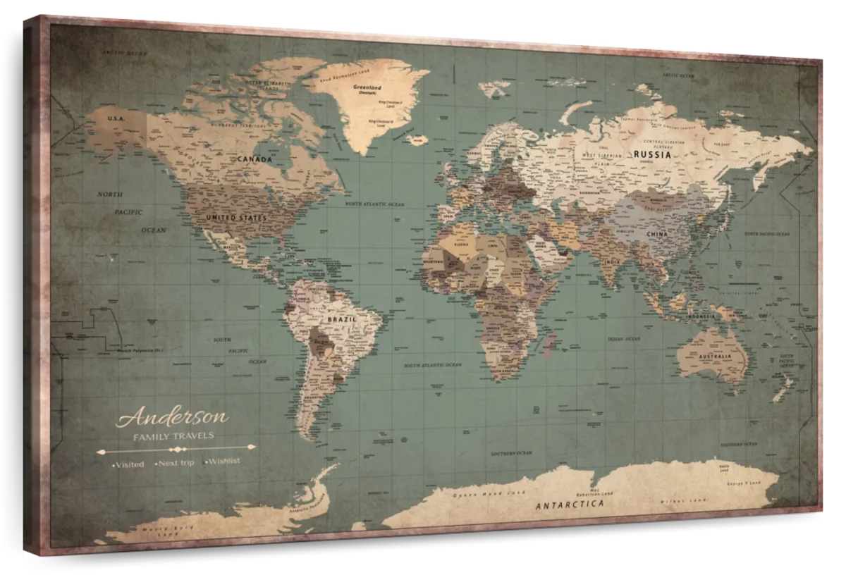 Personalized Vintage Push Pin World Map 1