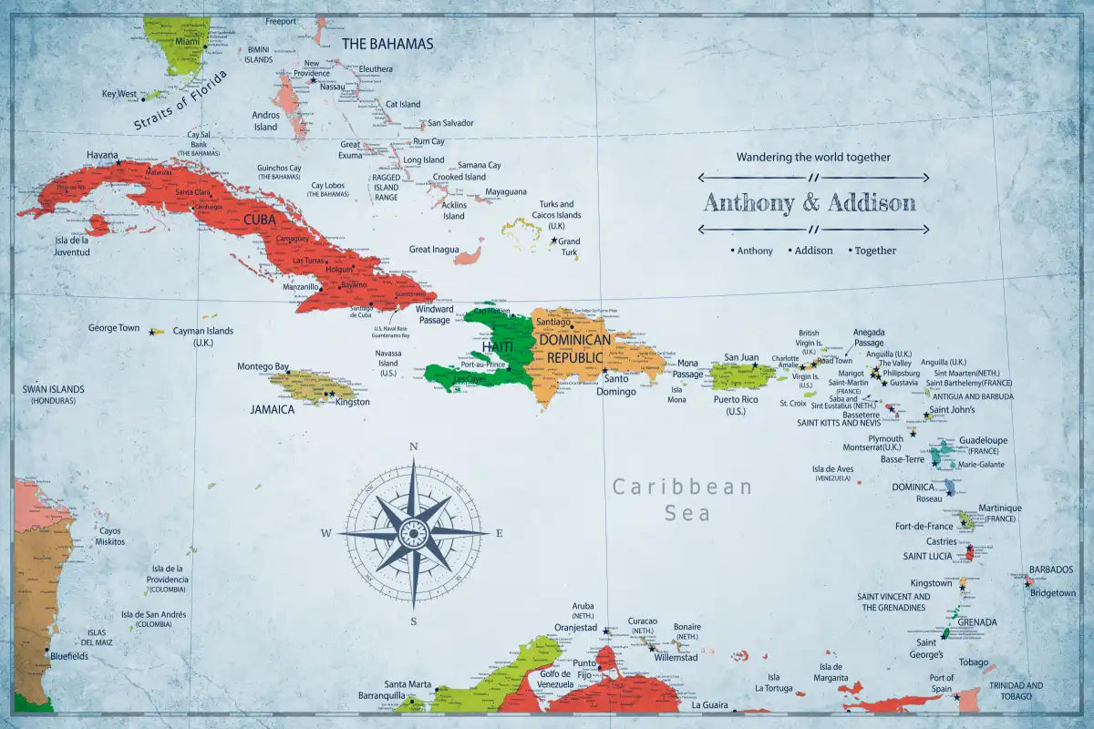 Personalized Wander Together Caribbean Push Pin Map | Forever Map