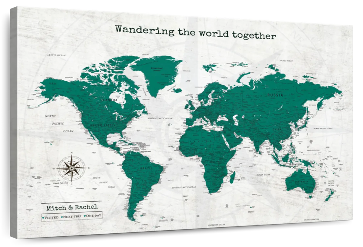 Personalized Wandering Together Push Pin World Map 1