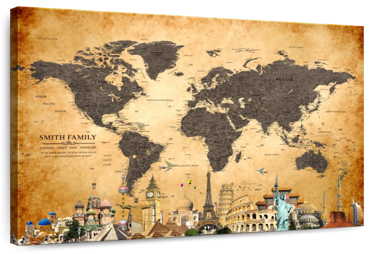Personalized World Wonders Push Pin Travel Map 1