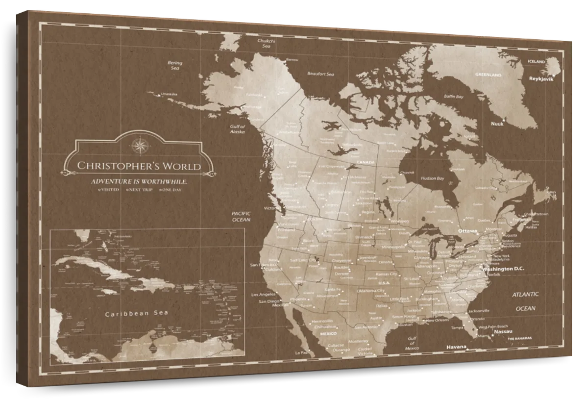 Personalized Worthwhile Trips North America Push Pin Map 1