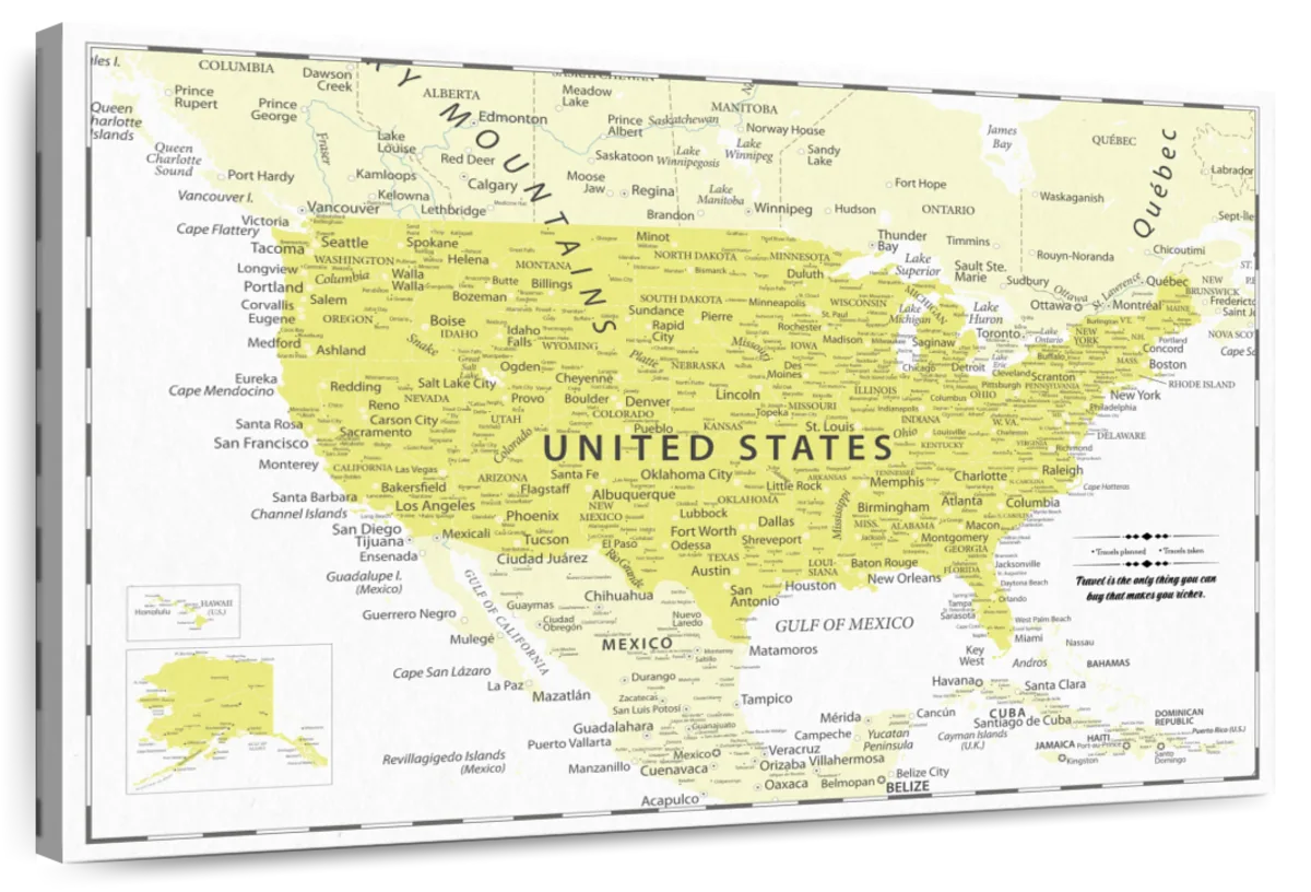 Personalized Yellow Dreams Push Pin USA Map 1