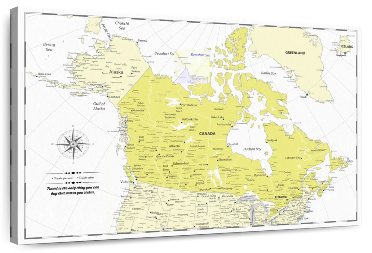 Personalized Yellow Trails Push Pin Canada Map 1